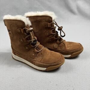 Sorel Waterproof Snow Boot Youth US 3 Brown Suede Fur Lined Winter Toggle NY4572